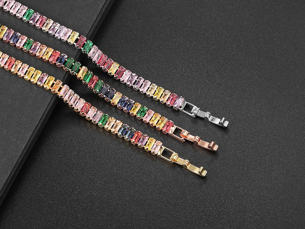 Multicolored gemstone bracelet on a dark surface